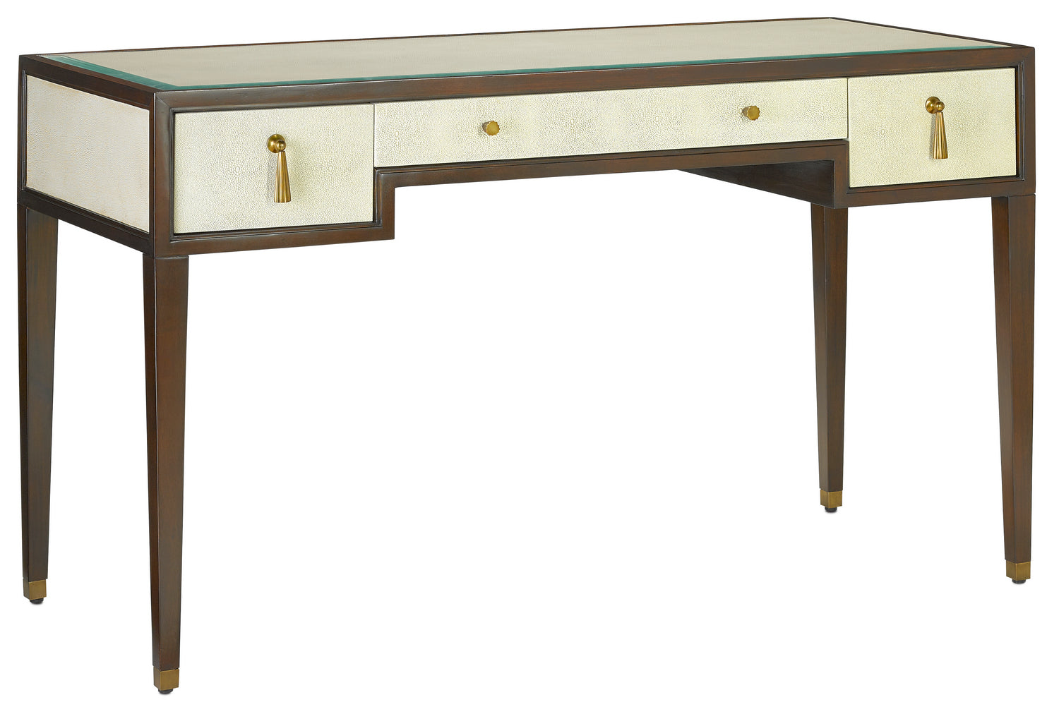 Desk from the Evie collection in Ivory/Dark Walnut/Brass/Clear finish