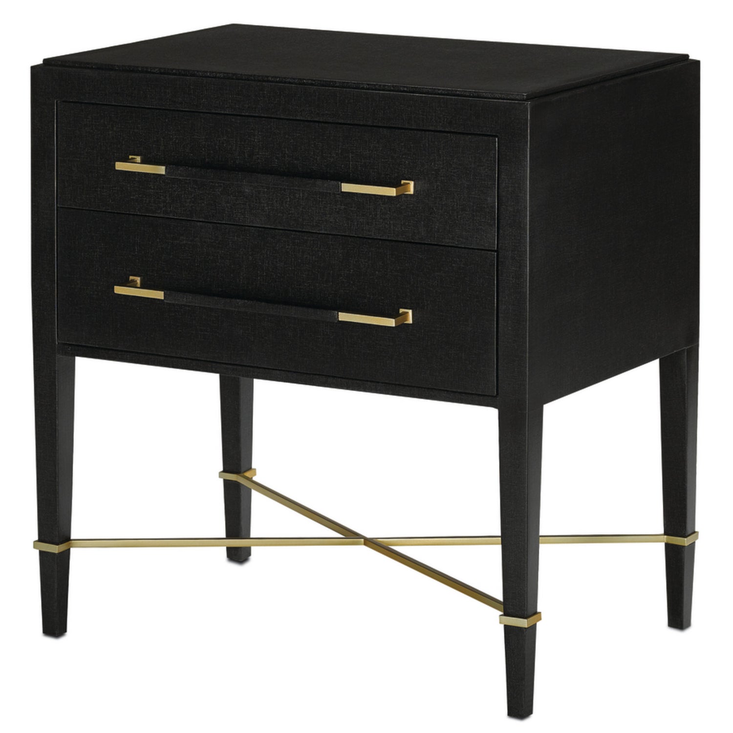 Nightstand from the Verona collection in Black Lacquered Linen/Champagne finish