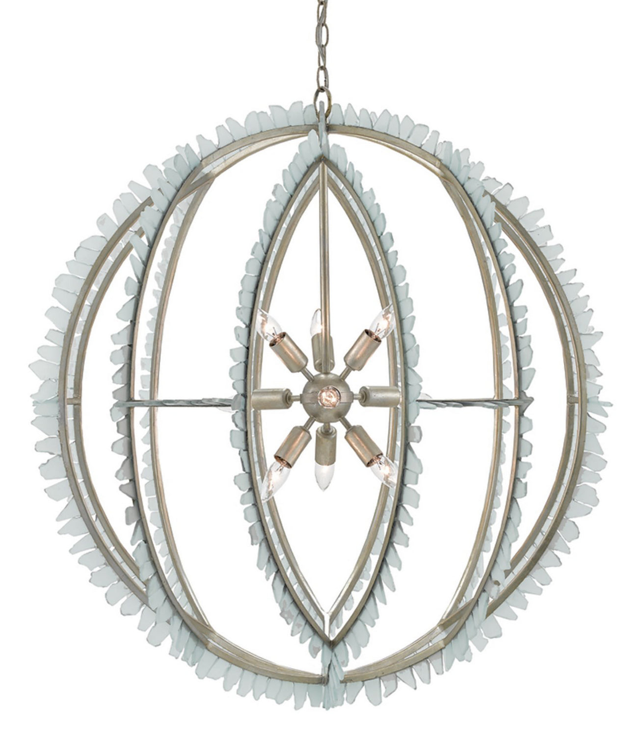 Nine Light Chandelier from the Saltwater collection in Contemporary Silver Leaf/Seaglass finish