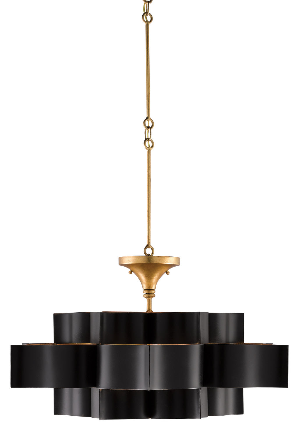 Six Light Chandelier from the Grand collection in Satin Black/Contemporary Gold Leaf finish