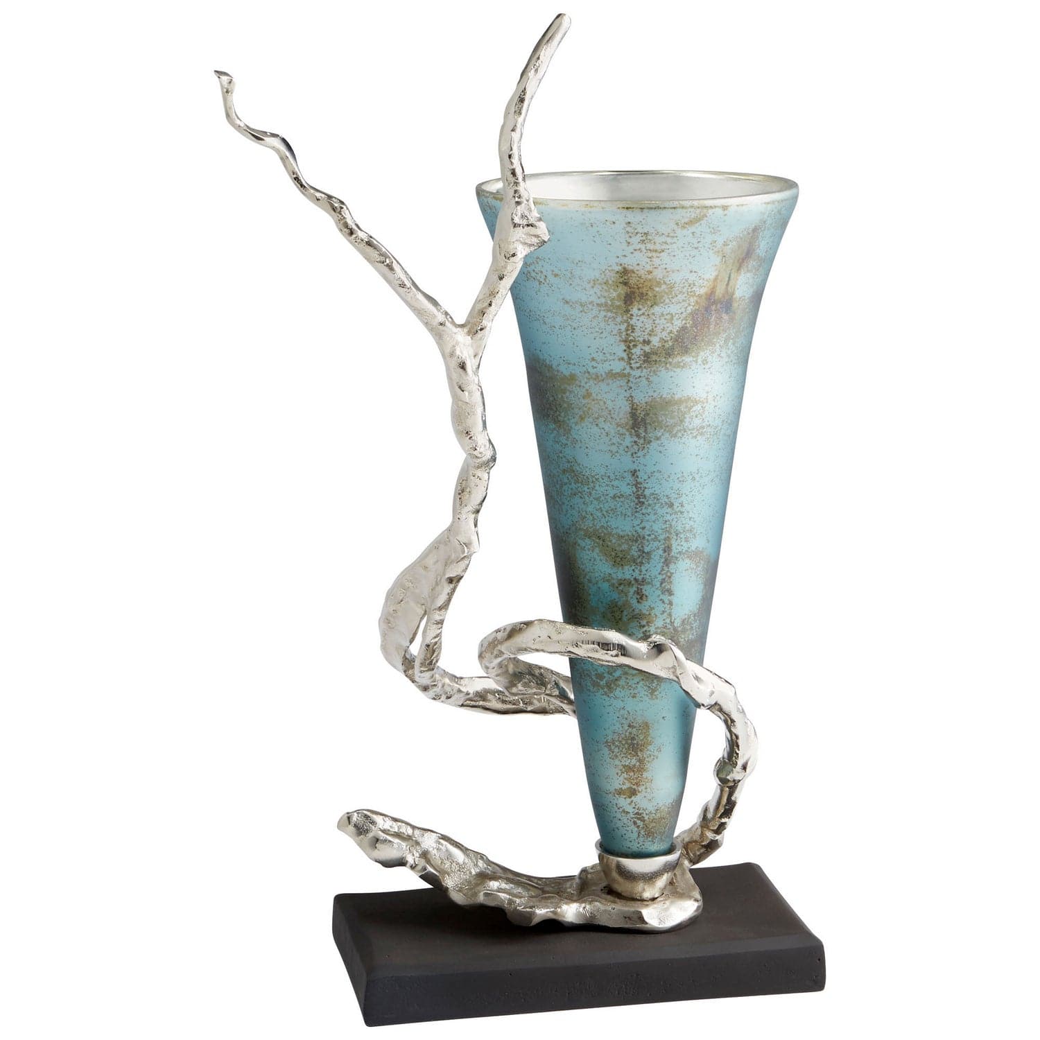 Cyan - 10214 - Vase - Nickel And Blue Mist Glass