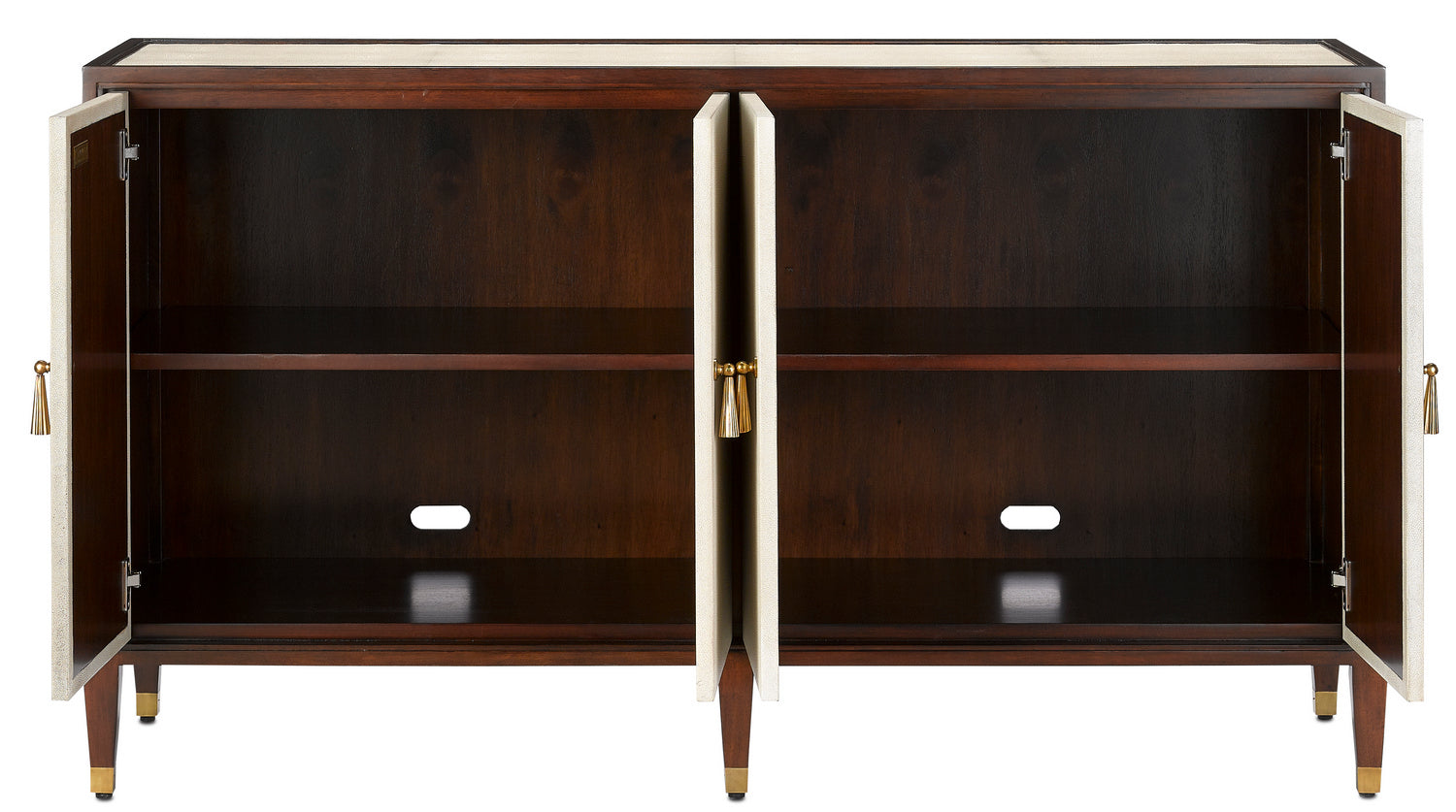 Credenza from the Evie collection in Ivory/Dark Walnut/Brass finish