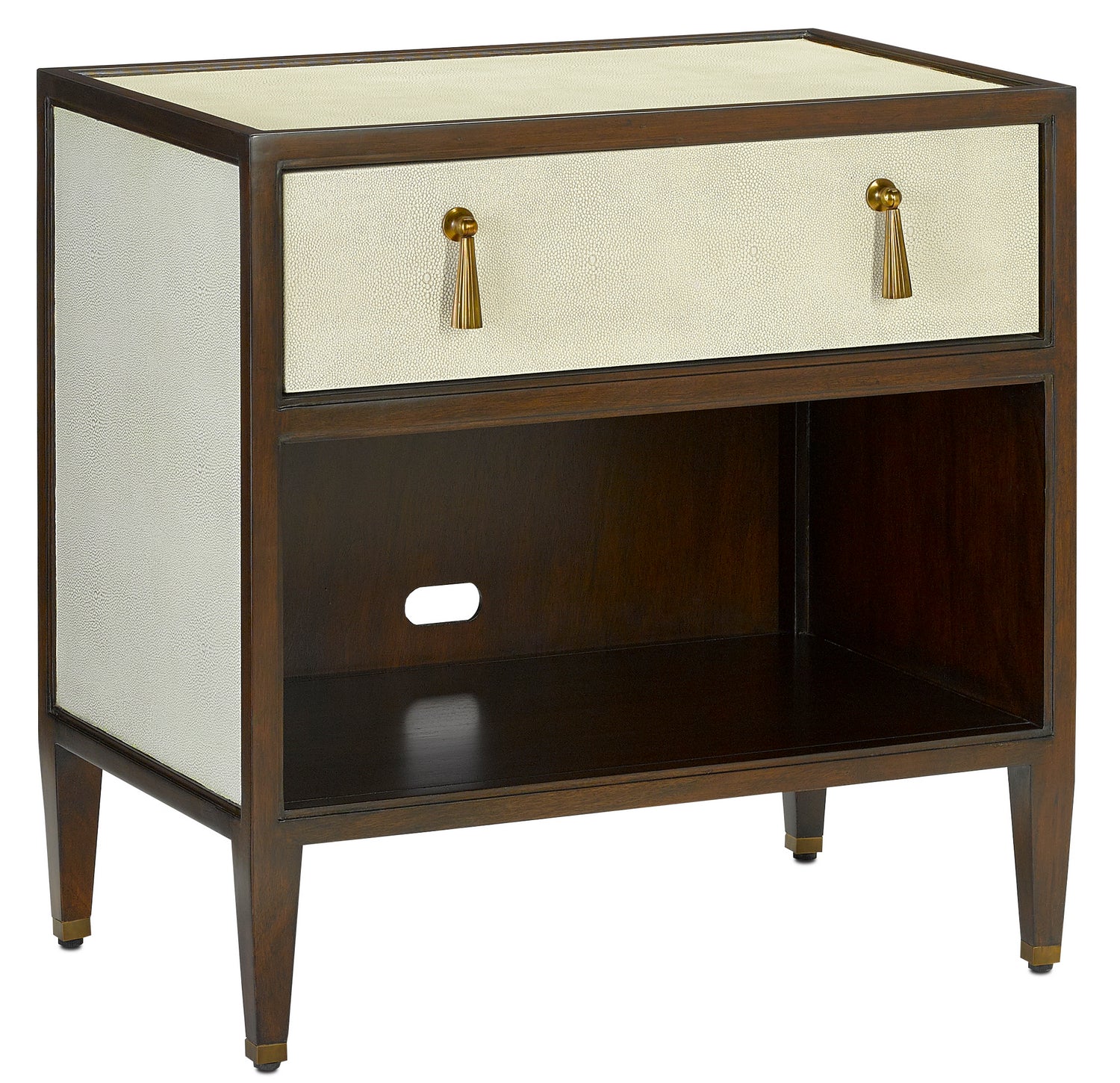 Nightstand from the Evie collection in Ivory/Dark Walnut/Brass finish