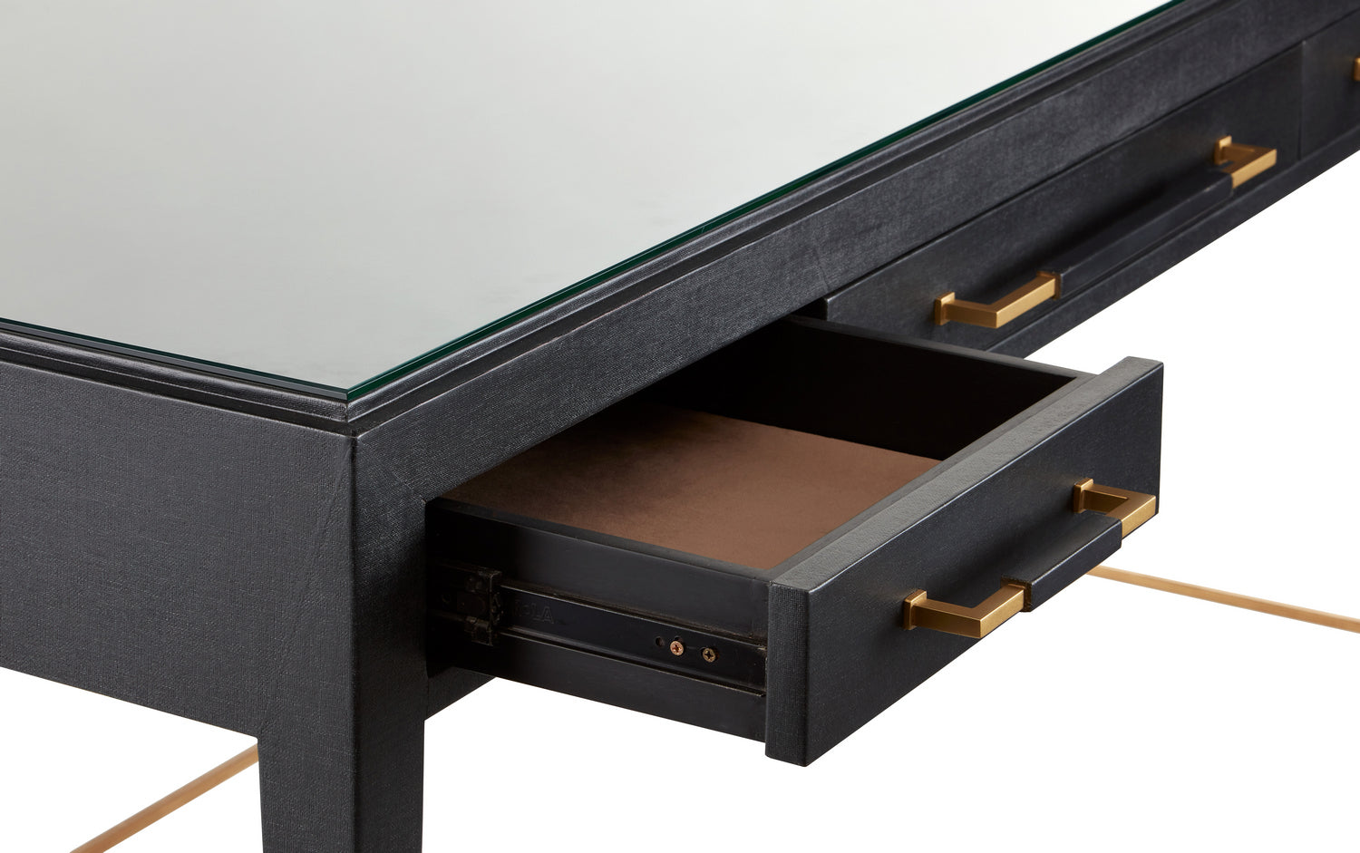 Desk from the Verona collection in Black Lacquered Linen/Champagne Metal finish