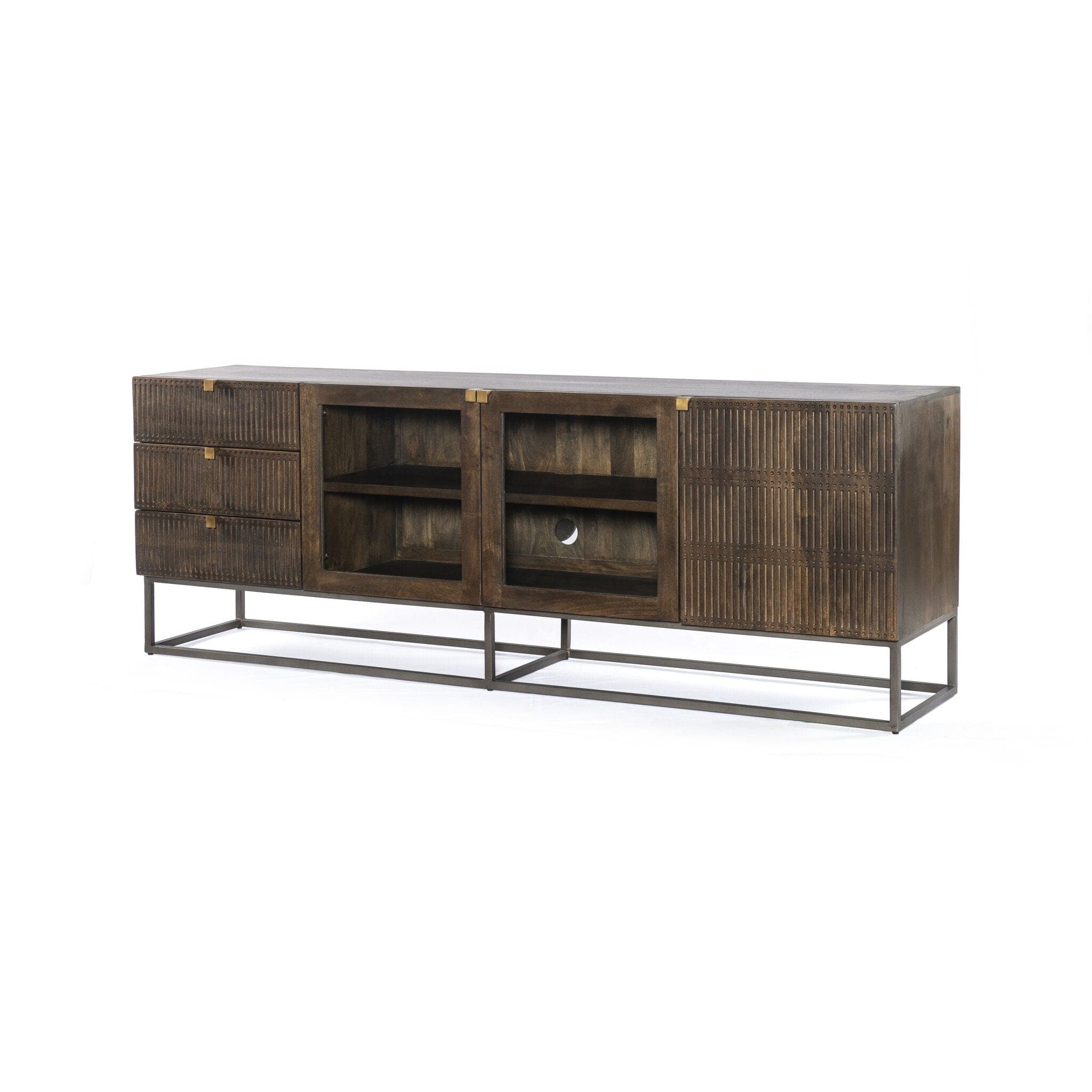 Kelby Media Console - Carved Vintage Brown