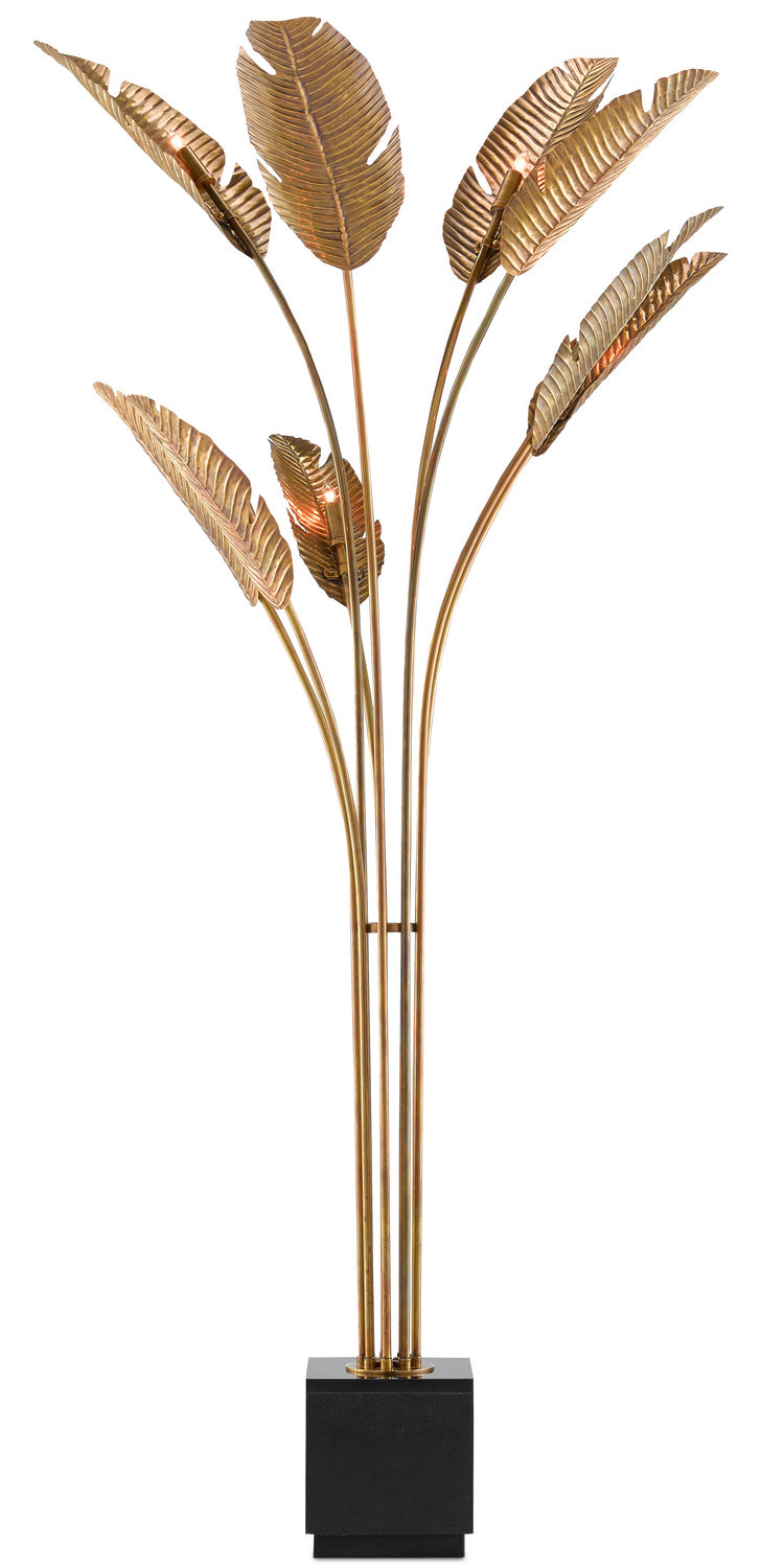 Nine Light Floor Lamp from the Tropical collection in Vintage Brass/Black finish