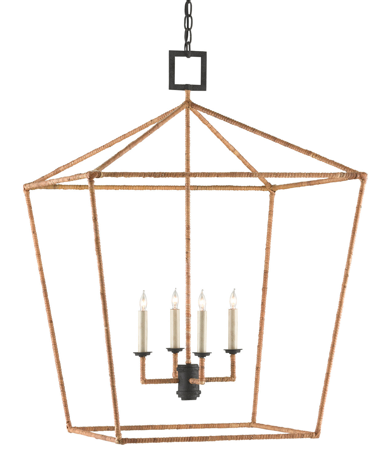 Four Light Lantern from the Denison collection in Molé Black/Natural Rattan finish