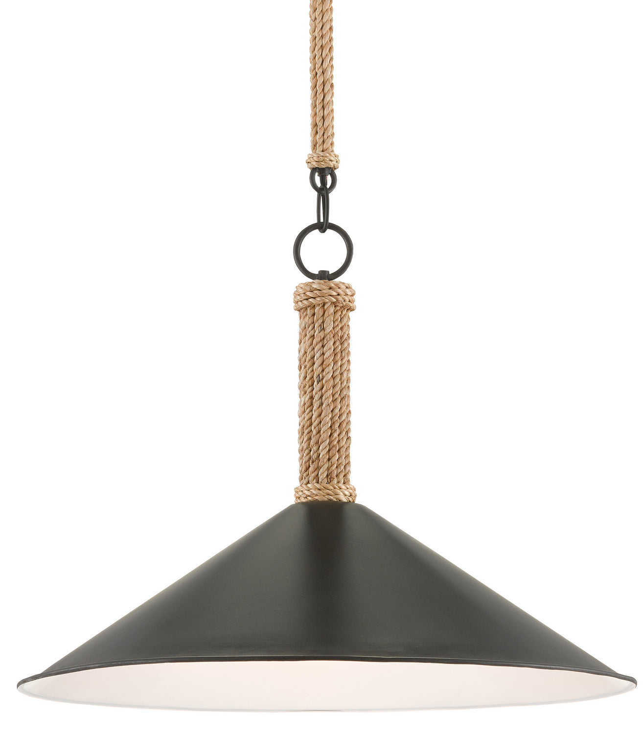 One Light Pendant from the Ocracoke collection in Sugar White/Blacksmith/Natural Rope finish