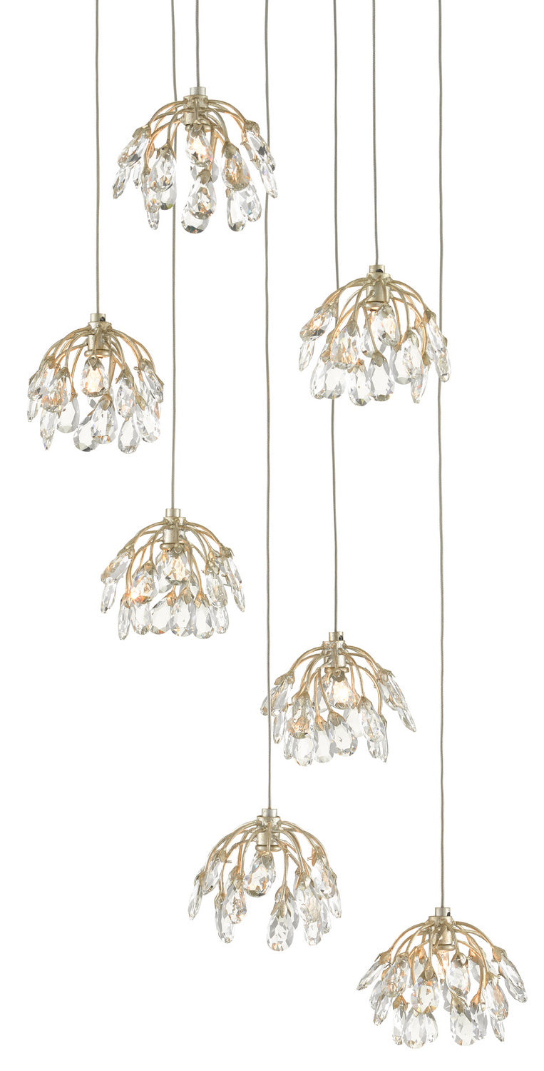 Seven Light Pendant from the Crystal collection in Crystal/ Contemporary Silver Leaf finish