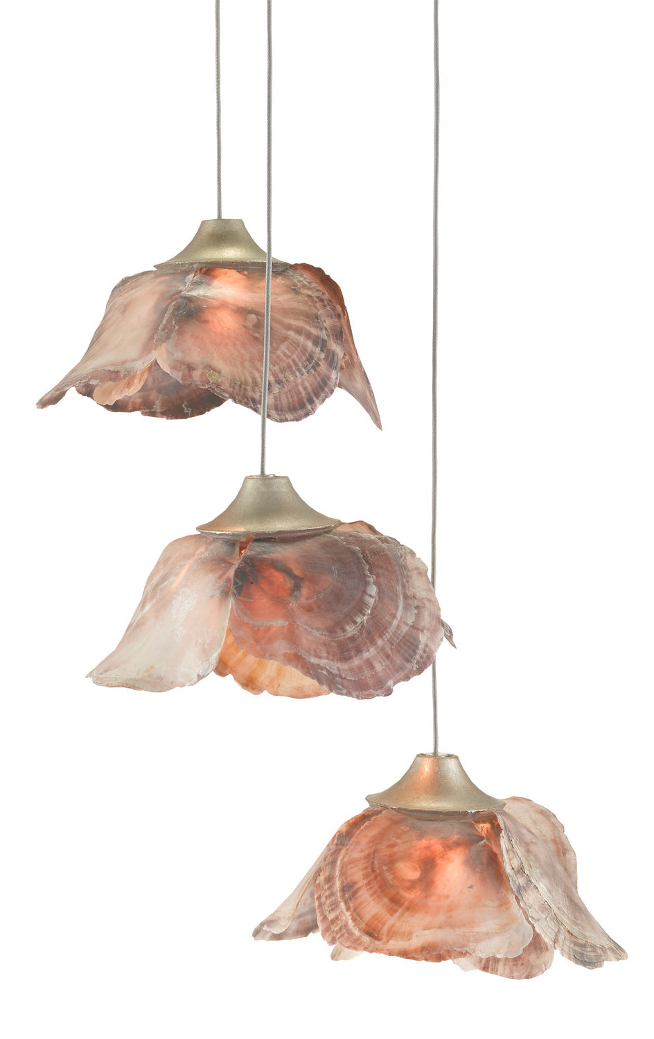 Three Light Pendant from the Catrice collection in Natural Shell/Contemporary Silver Leaf finish