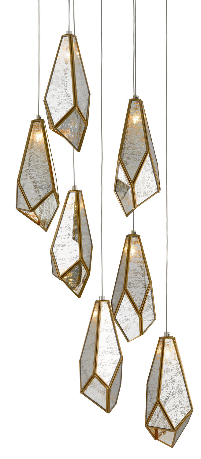 Seven Light Pendant from the Glace collection in Raj Mirror/Antique Brass finish