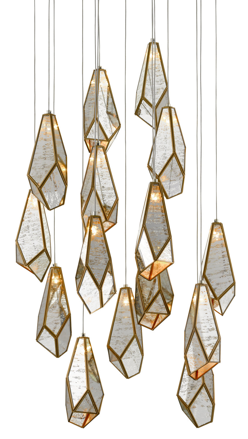 15 Light Pendant from the Glace collection in Raj Mirror/Antique Brass finish