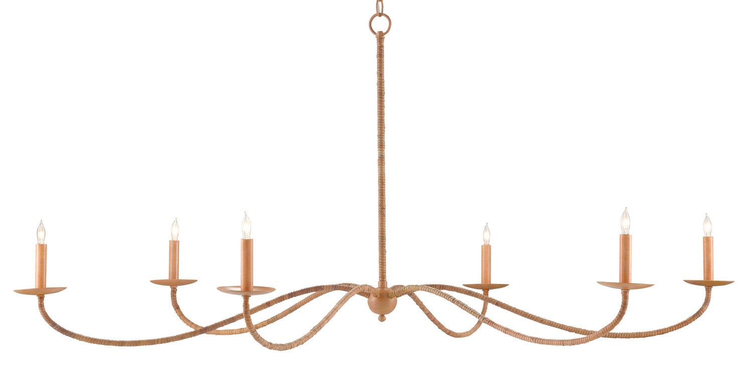 Six Light Chandelier from the Saxon collection in Saddle Tan/Natural finish