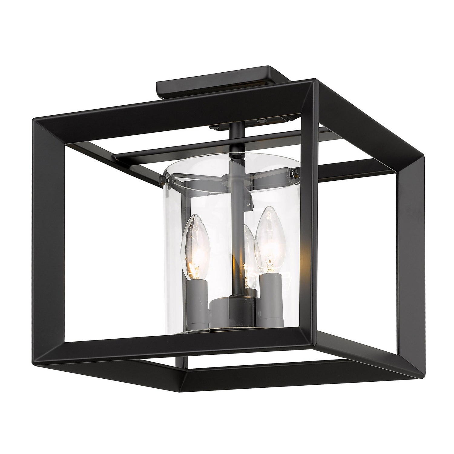 Golden - 2073-SF12 BLK-CLR - Three Light Semi-Flush Mount - Smyth BLK - Matte Black