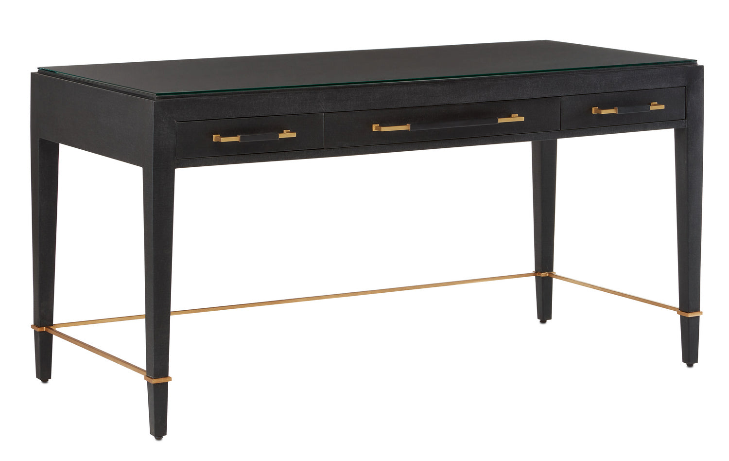 Desk from the Verona collection in Black Lacquered Linen/Champagne finish