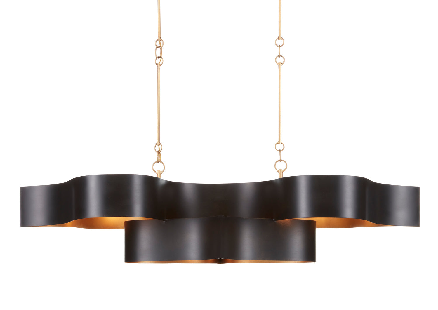 Six Light Chandelier from the Grand Lotus collection in Satin Black/Contemporary Gold Leaf finish