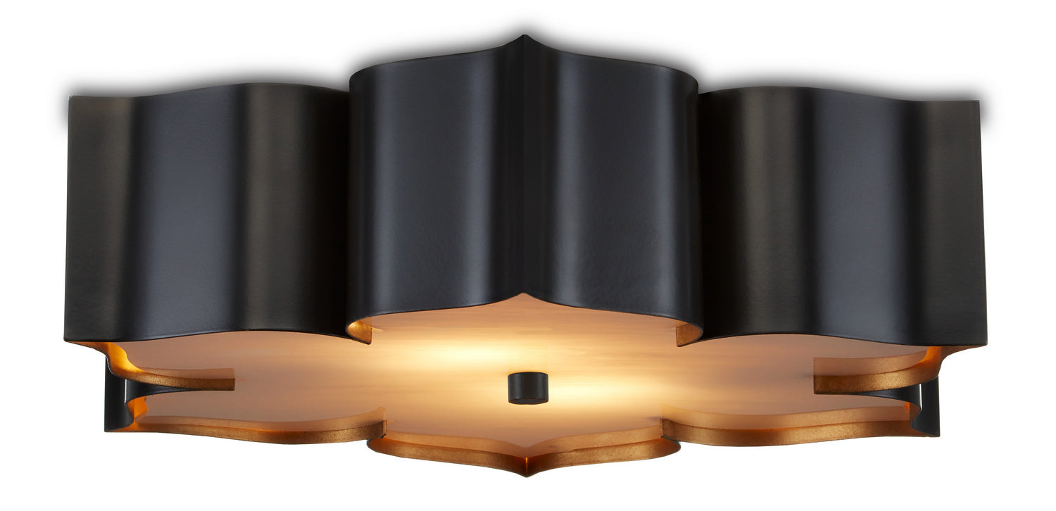 Two Light Flush Mount from the Grand Lotus collection in Satin Black /Contemporary Gold finish