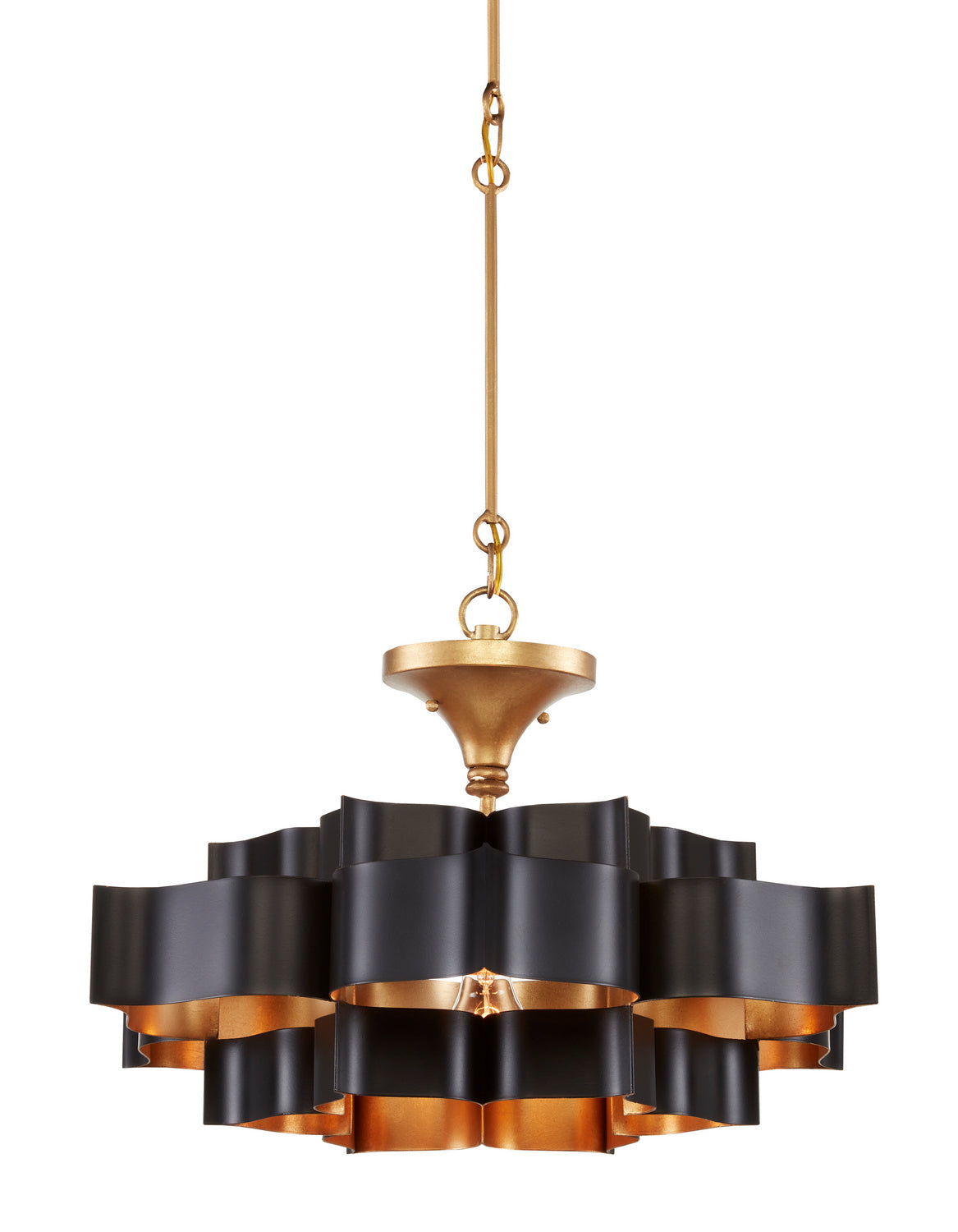 One Light Chandelier from the Grand Lotus collection in Satin Black/Contemporary Gold Leaf finish