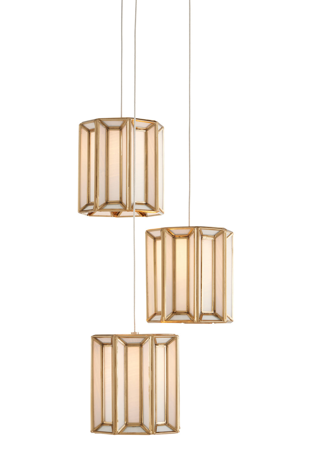 Three Light Pendant from the Daze collection in White/Antique Brass finish