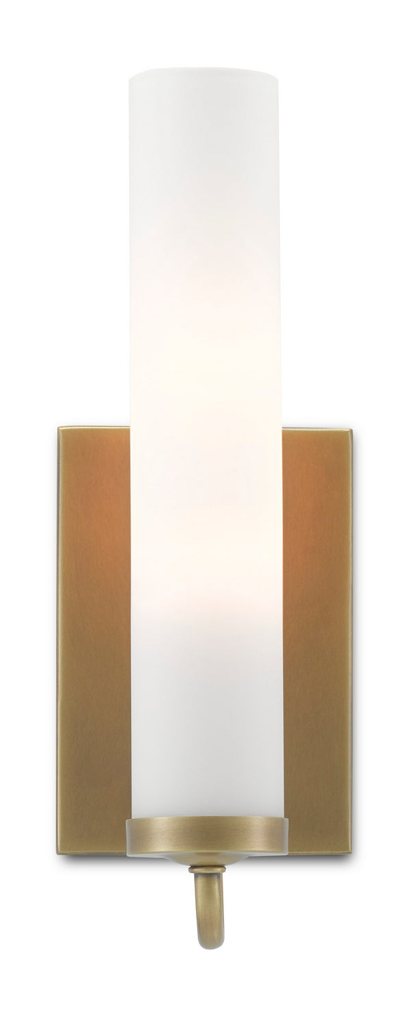 One Light Wall Sconce from the Bagno collection in Antique Brass/Opaque Glass finish