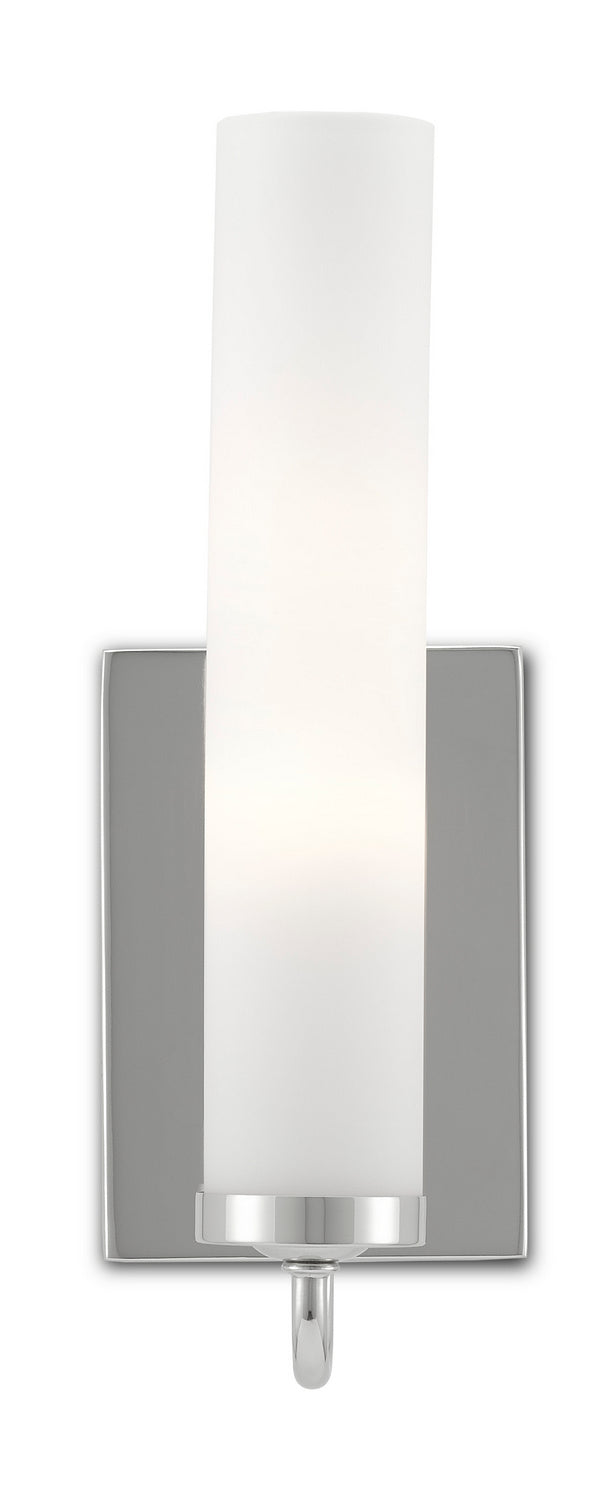 One Light Wall Sconce from the Bagno collection in Polished Nickel/Opaque Glass finish