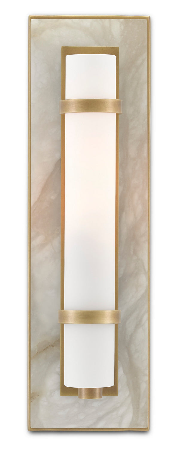 One Light Wall Sconce from the Bagno collection in Natural Alabaster/Antique Brass/Opaque/White finish