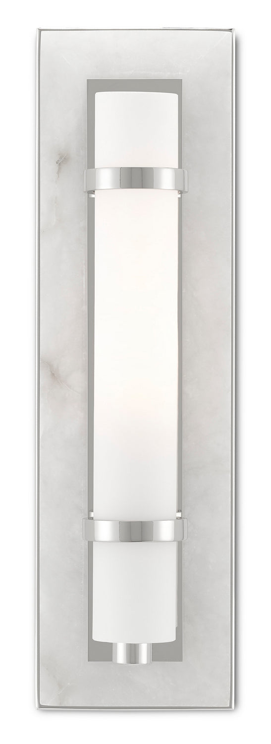 One Light Wall Sconce from the Bagno collection in Natural Alabaster/Polished Nickel/Opaque/White finish