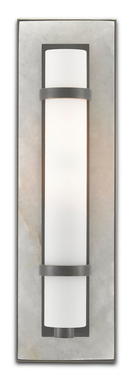 One Light Wall Sconce from the Bagno collection in Natural Alabaster/Oil Rubbed Bronze/Opaque/White finish