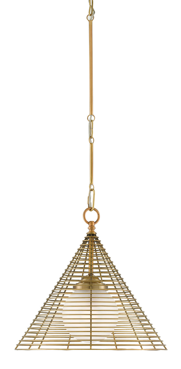 One Light Pendant from the Nadir collection in Antique Brass/Frosted Glass finish