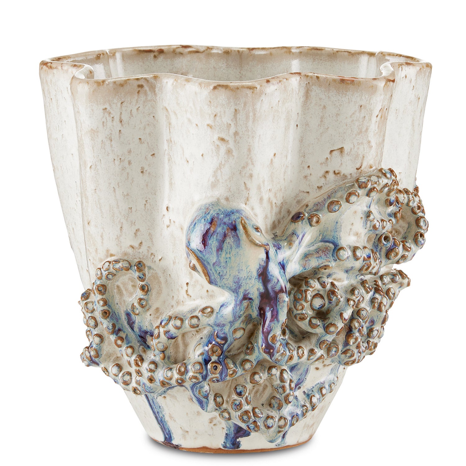 Vase from the Octopus collection in Cream/Reactive Blue finish