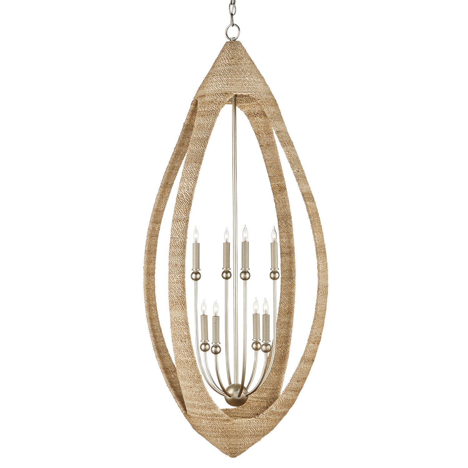 Eight Light Chandelier from the Menorca collection in Contemporary Silver Leaf/Smokewood/Natural Rope finish