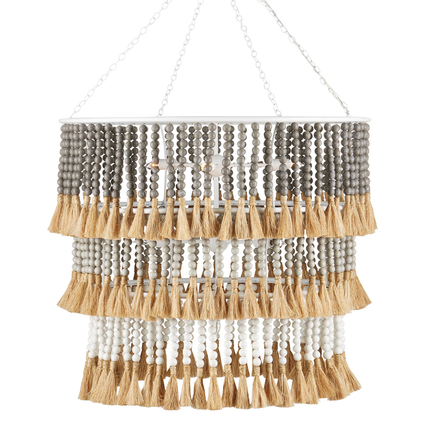 Seven Light Chandelier from the Jamie Beckwith collection in Sugar White/Taupe/Dove Gray/Natural finish