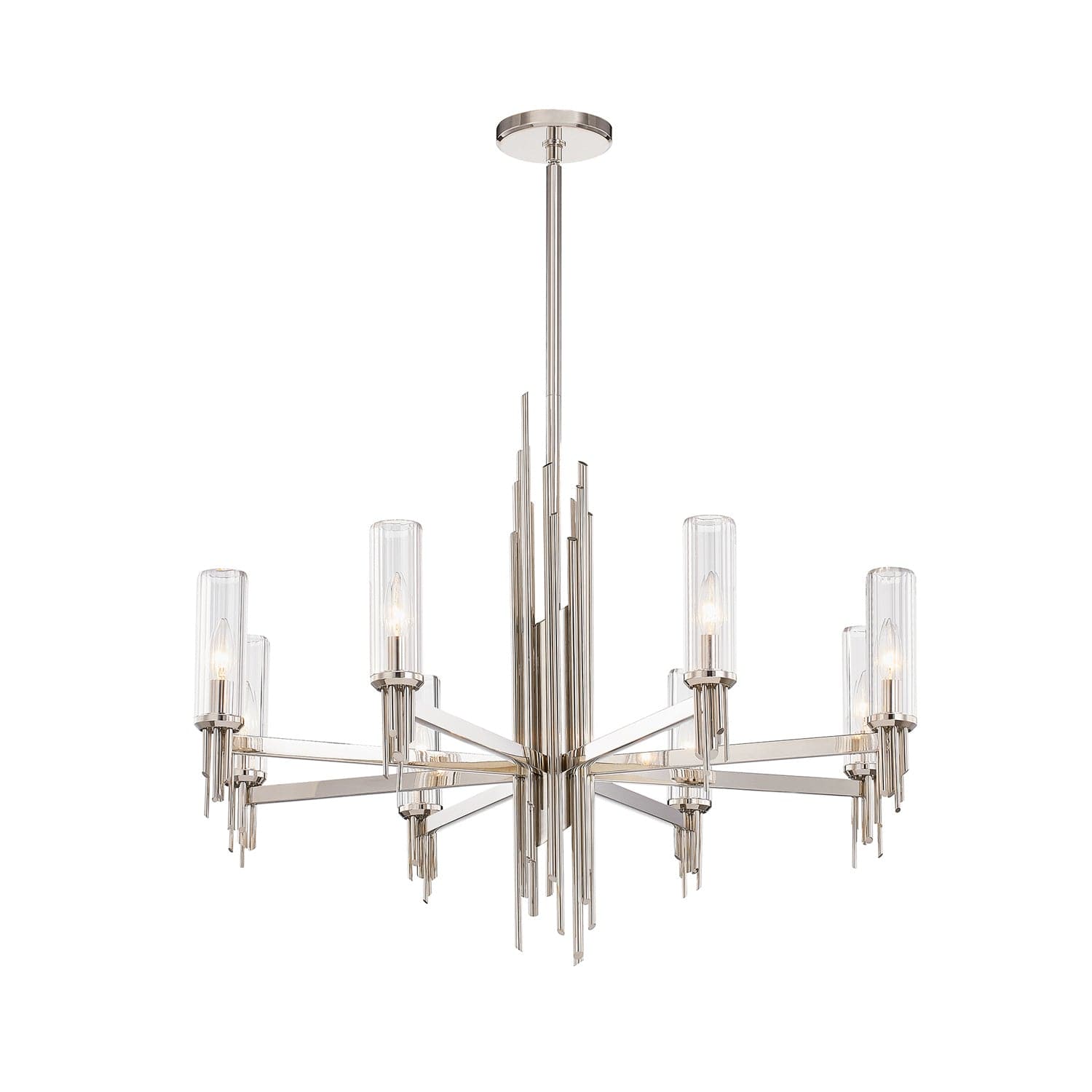 Alora - CH335836PNCR - Eight Light Chandelier - Torres - Polished Nickel/Ribbed Glass