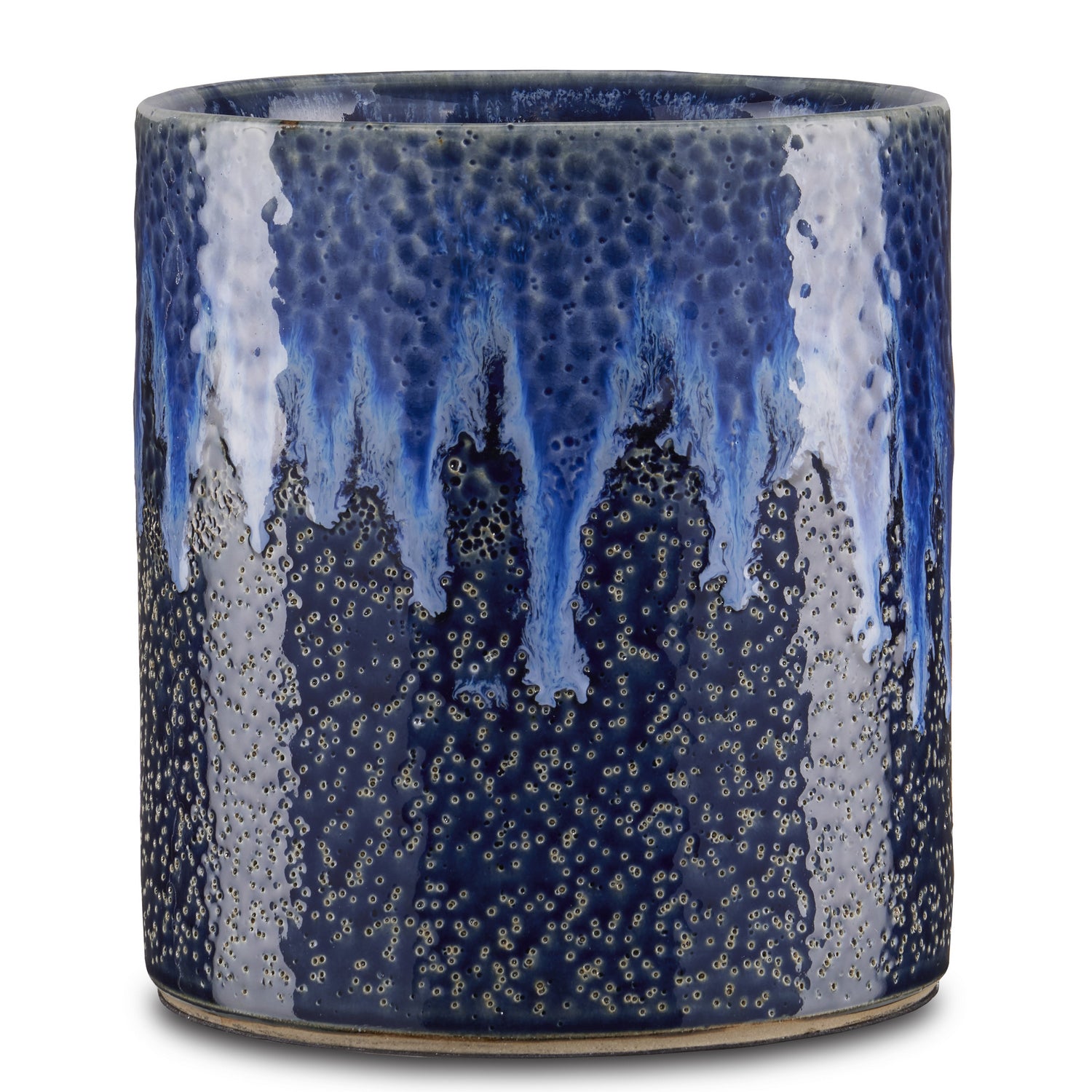 Cachepot from the Kelmscott collection in Dark Blue/Reactive Blue finish