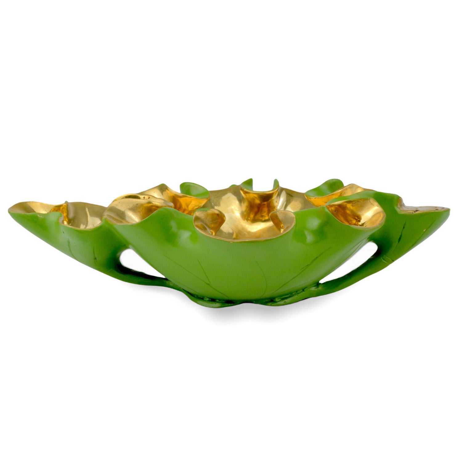 Bowl from the Wrapped Lotus Leaf collection in Green/Polished Gold finish