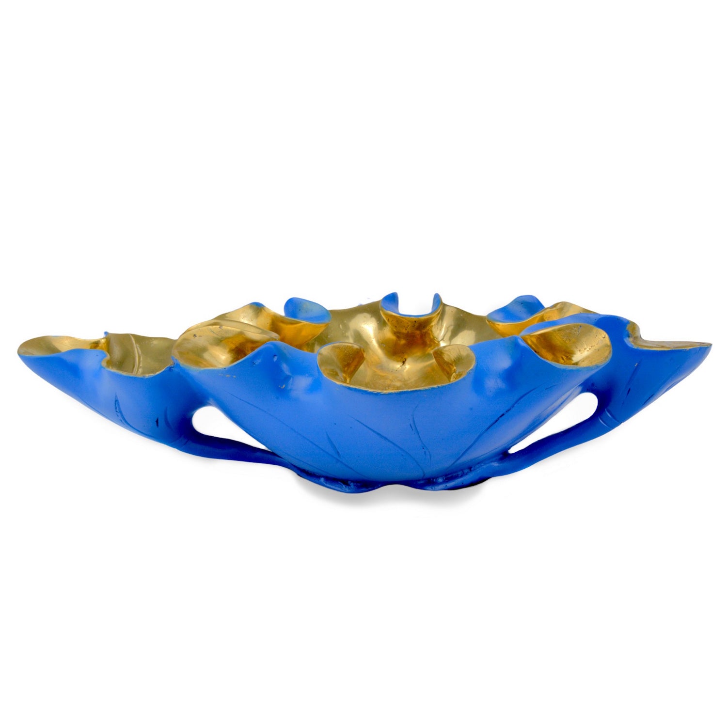 Bowl from the Wrapped Lotus Leaf collection in Blue/Polished Gold finish