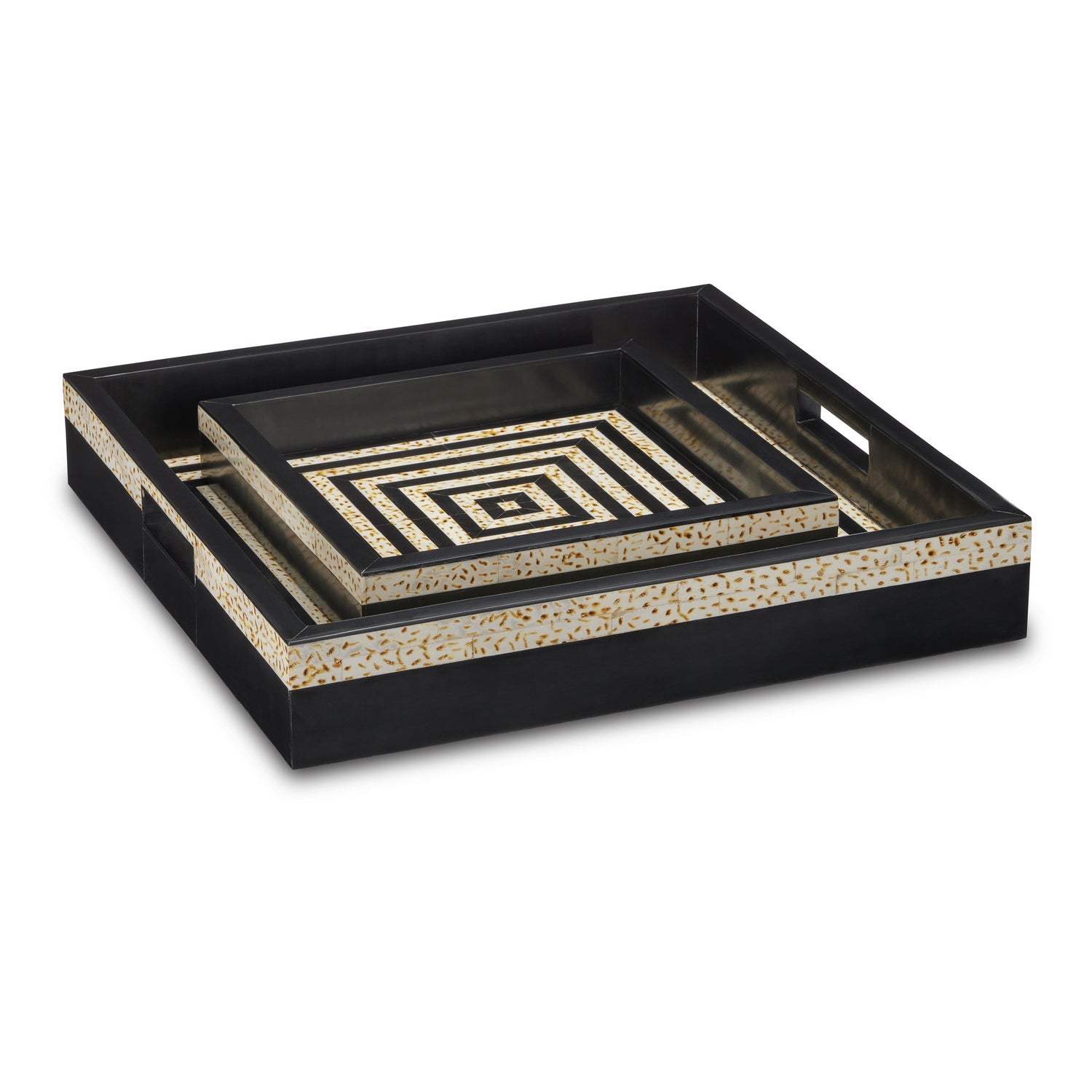 Tray Set of 2 from the Taurus collection in Black/White finish