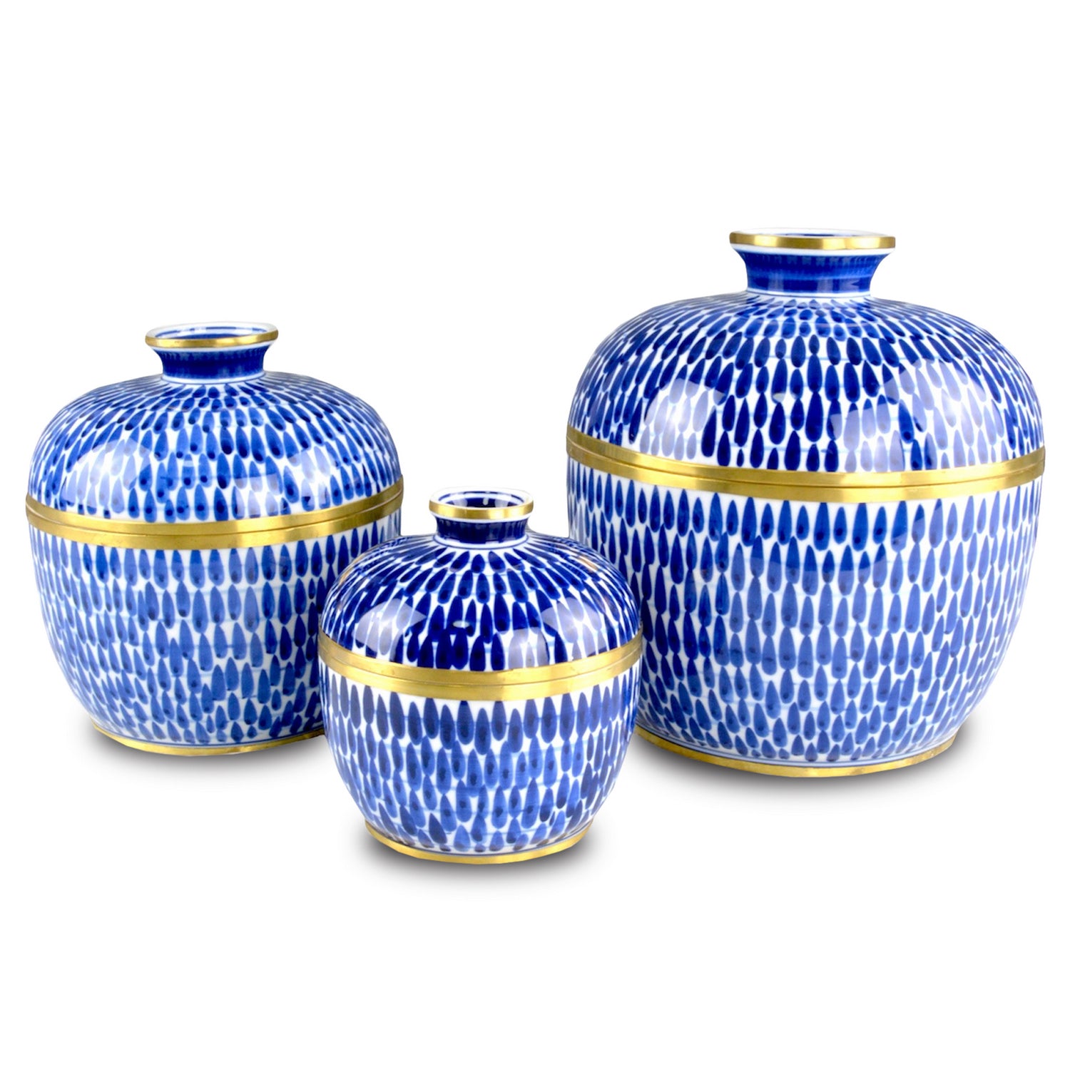 Jar Set of 3 from the Plavan collection in Blue/White/Brass finish