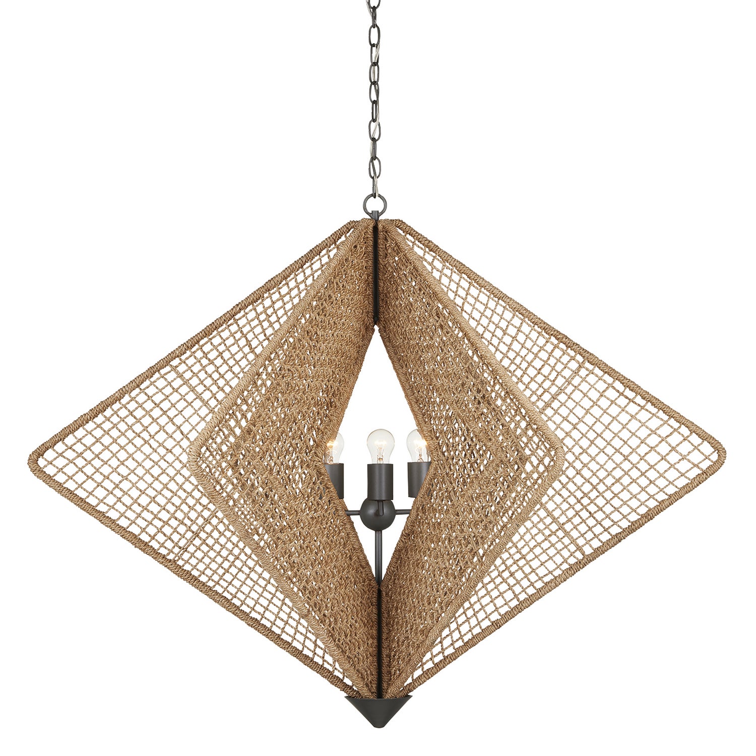 Three Light Chandelier from the Hiroshi Koshitaka collection in Natural Rope/Hiroshi Gray finish