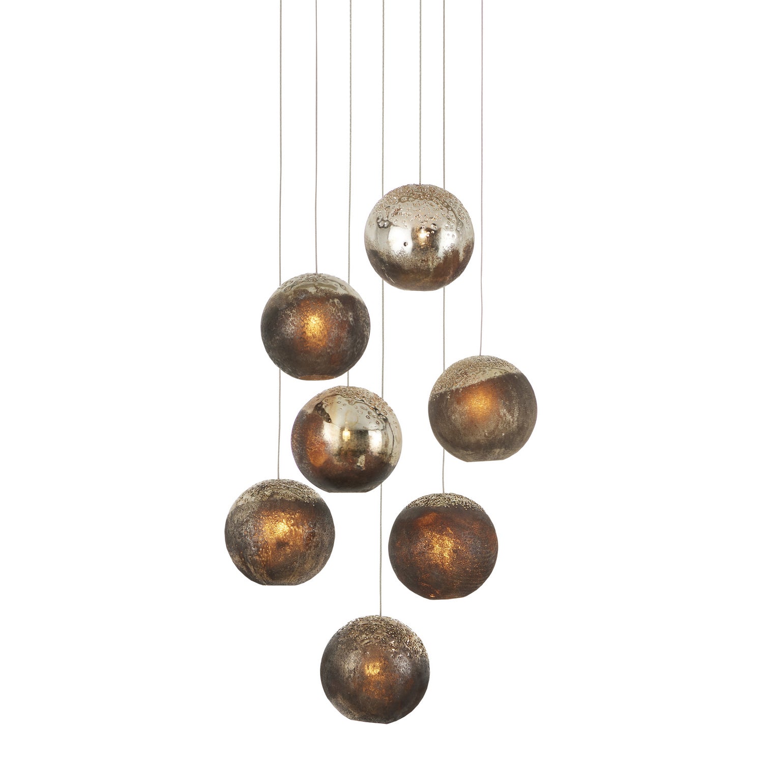 Seven Light Pendant from the Pathos collection in Antique Silver/Antique Gold/Matte Charcoal finish