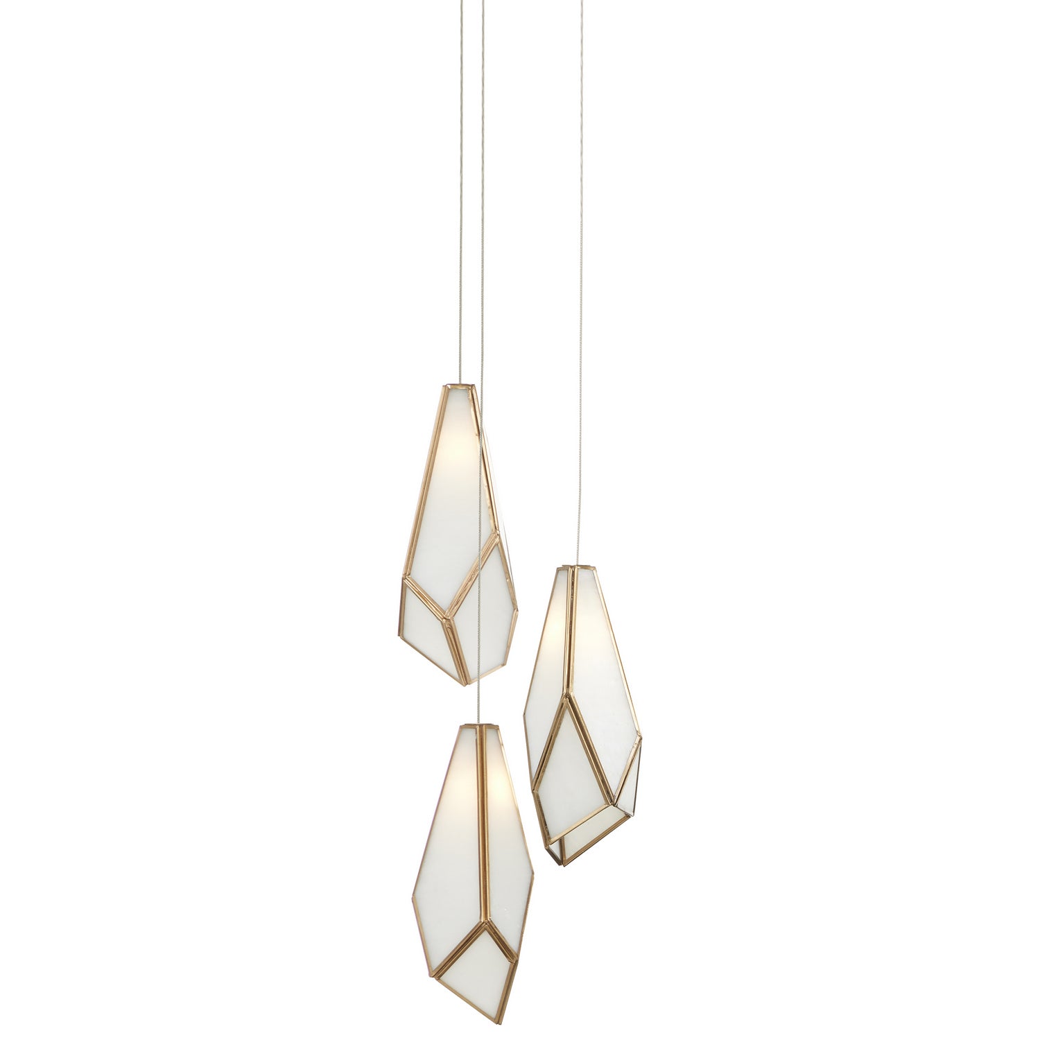 Three Light Pendant from the Glace collection in White/Antique Brass finish