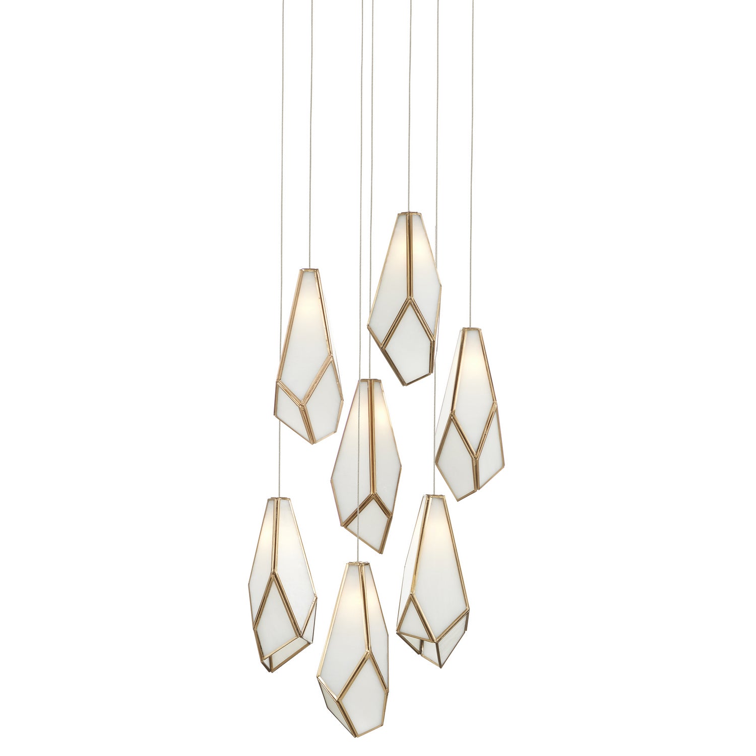 Seven Light Pendant from the Glace collection in White/Antique Brass finish