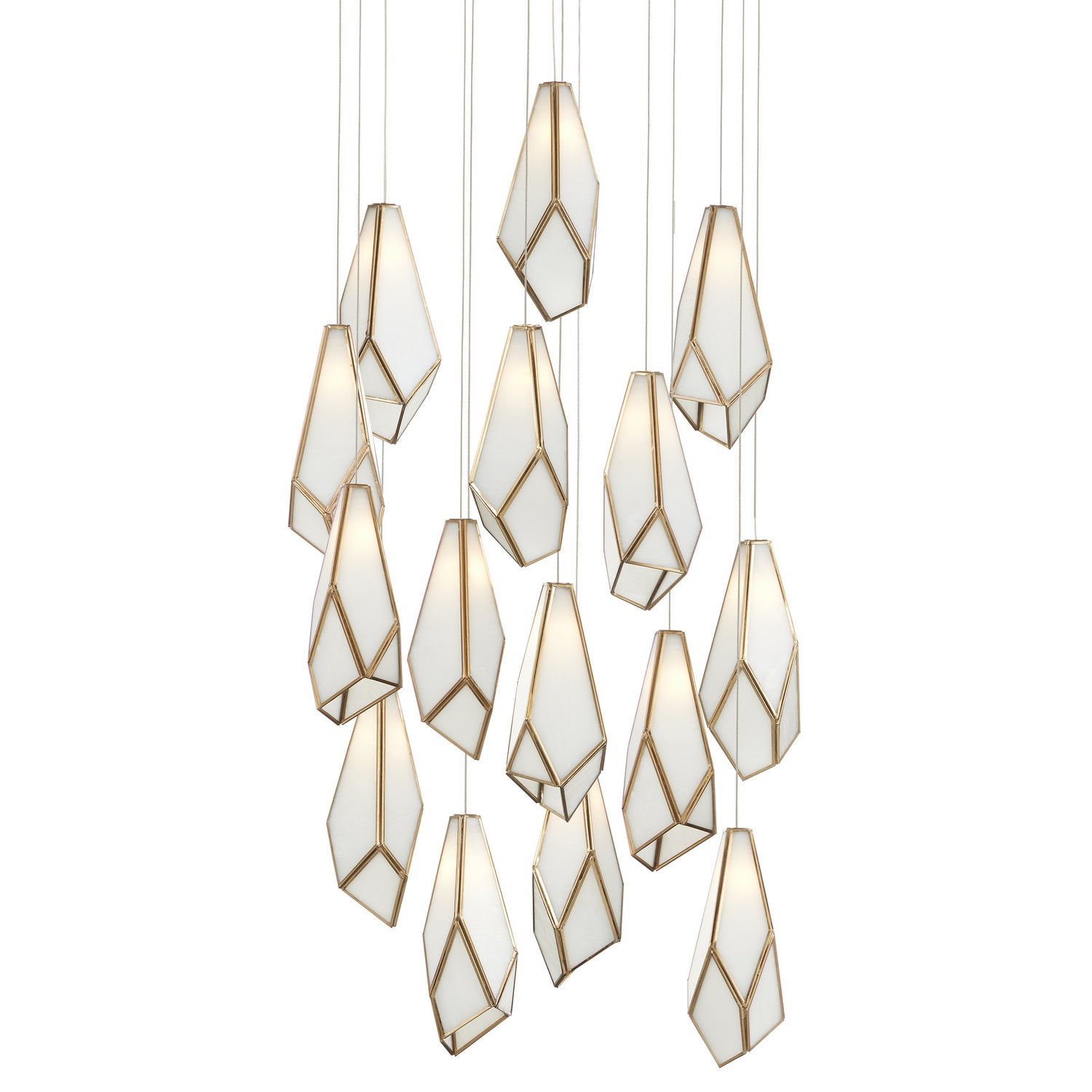 15 Light Pendant from the Glace collection in White/Antique Brass finish