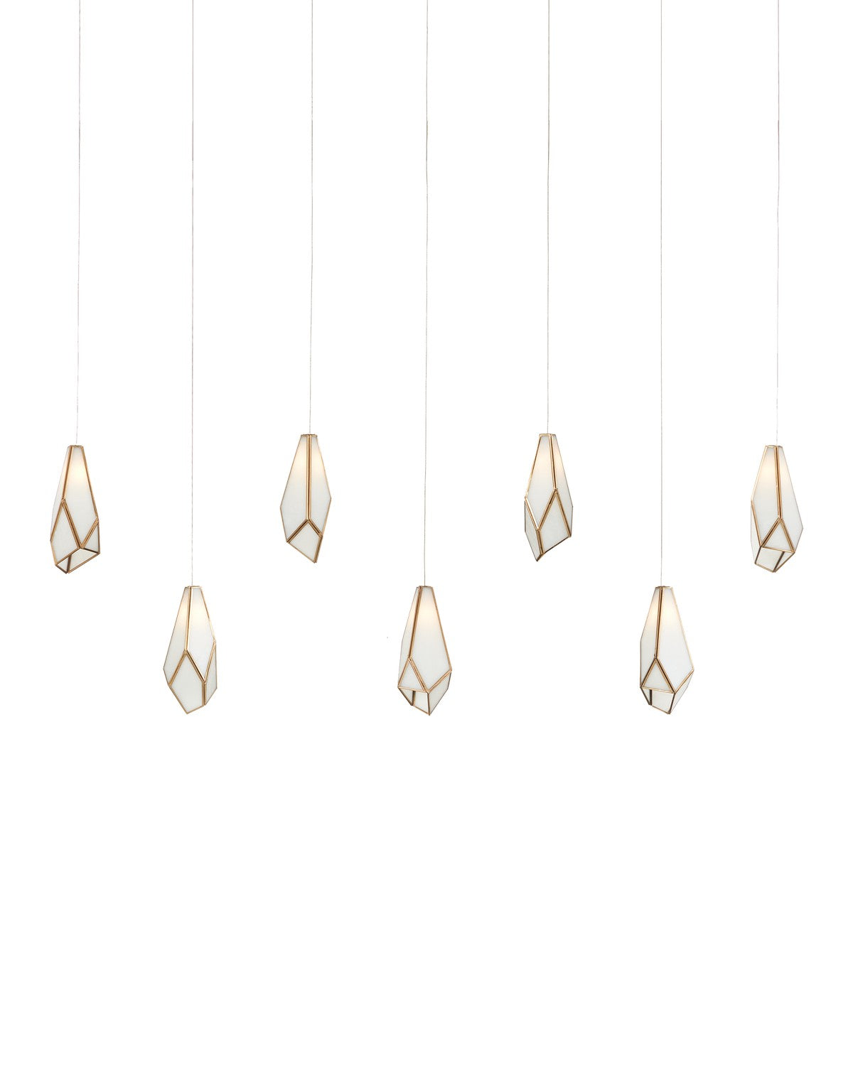 Seven Light Pendant from the Glace collection in White/Antique Brass finish