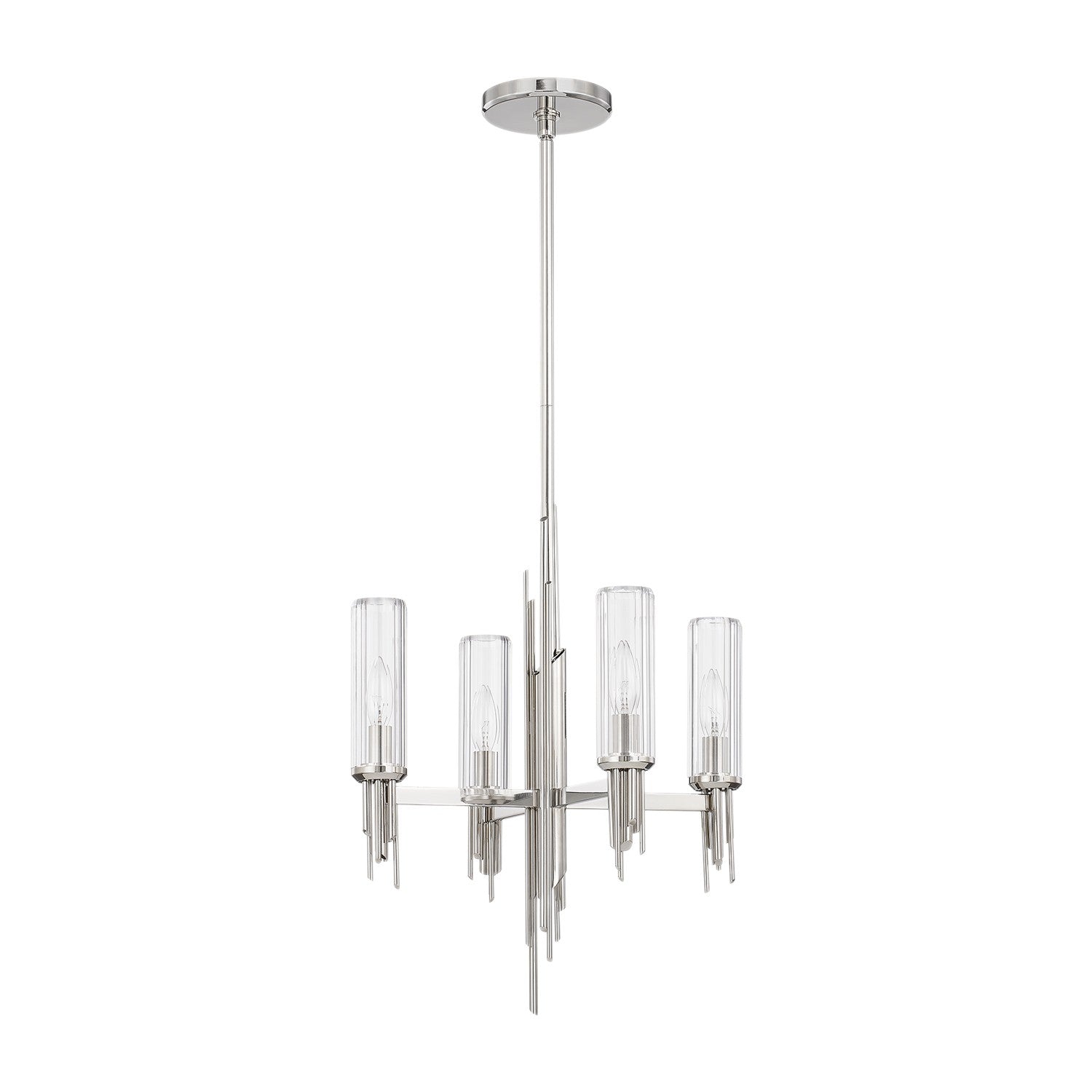 Alora - CH335418PNCR - Four Light Chandelier - Torres - Polished Nickel/Ribbed Glass
