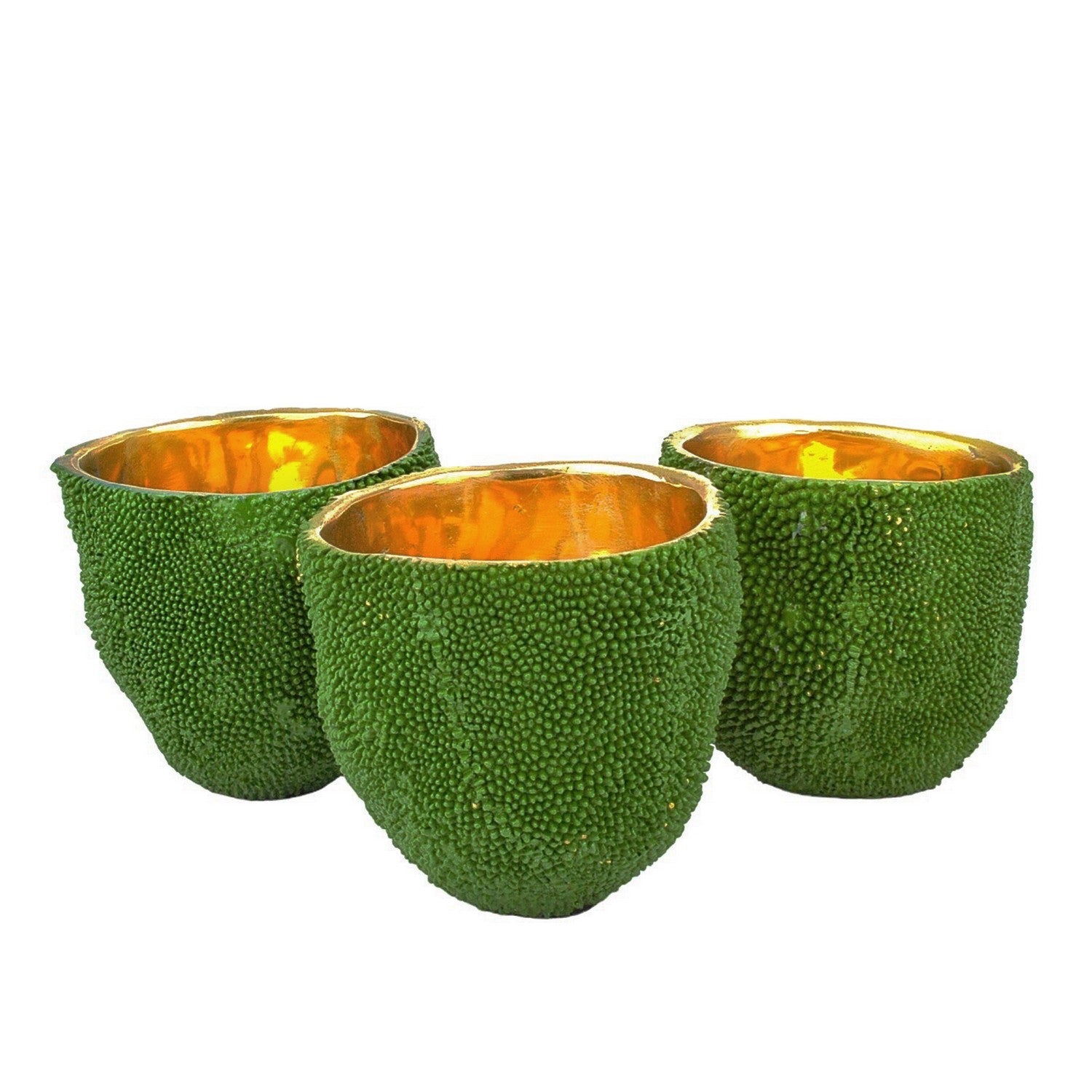 Vase Set of 3 from the Jackfruit collection in Green/Gold finish