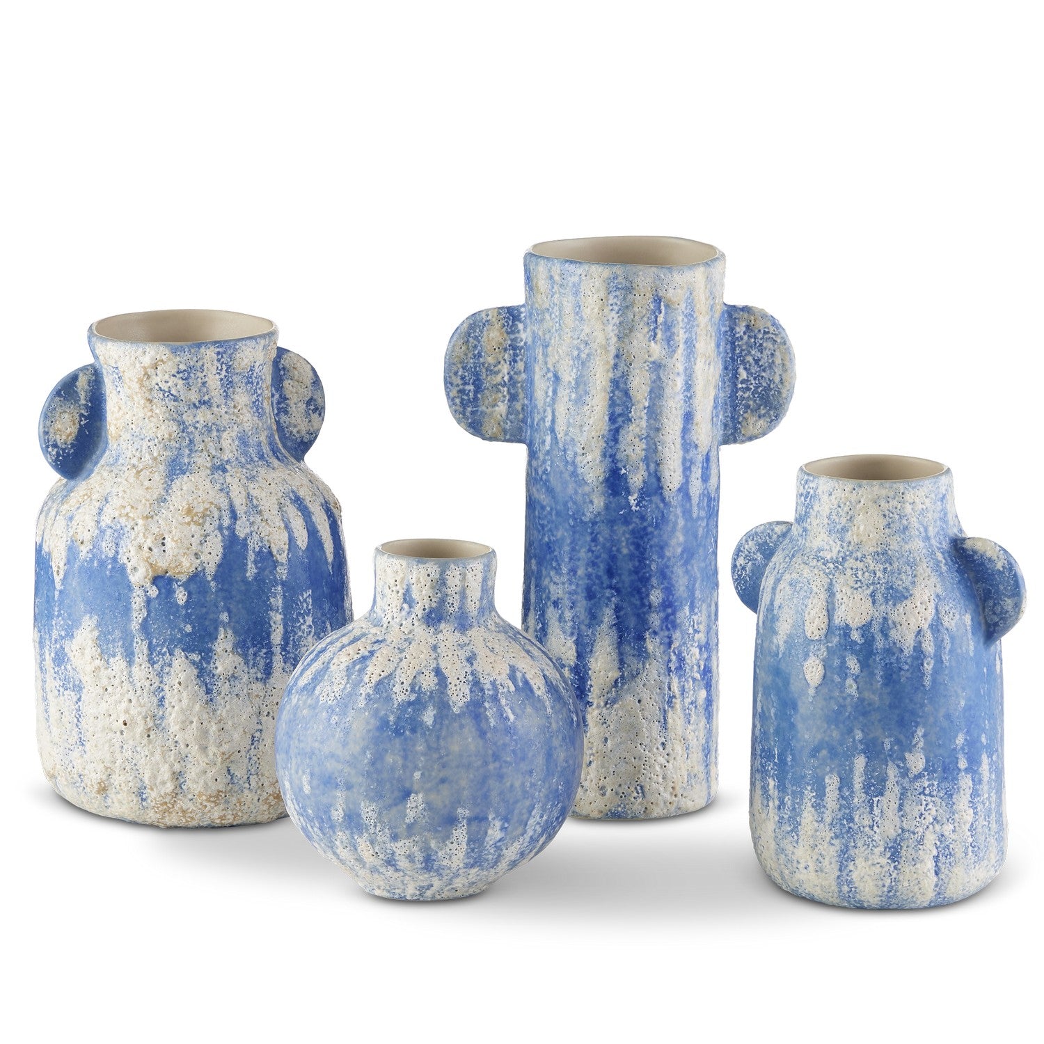 Vase Set of 4 from the Paros collection in Blue/White finish