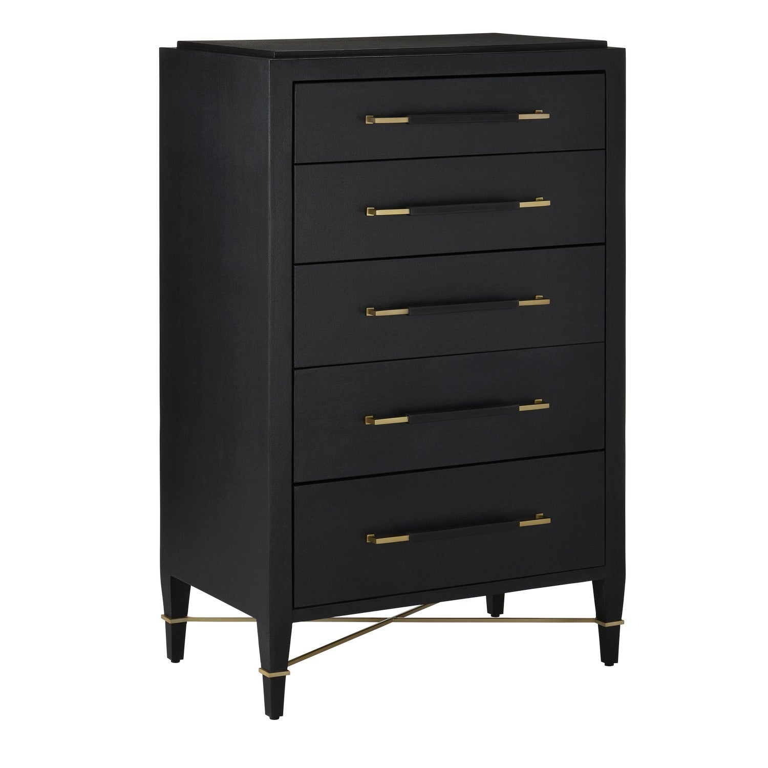 Chest from the Verona collection in Black Lacquered Linen/Champagne finish