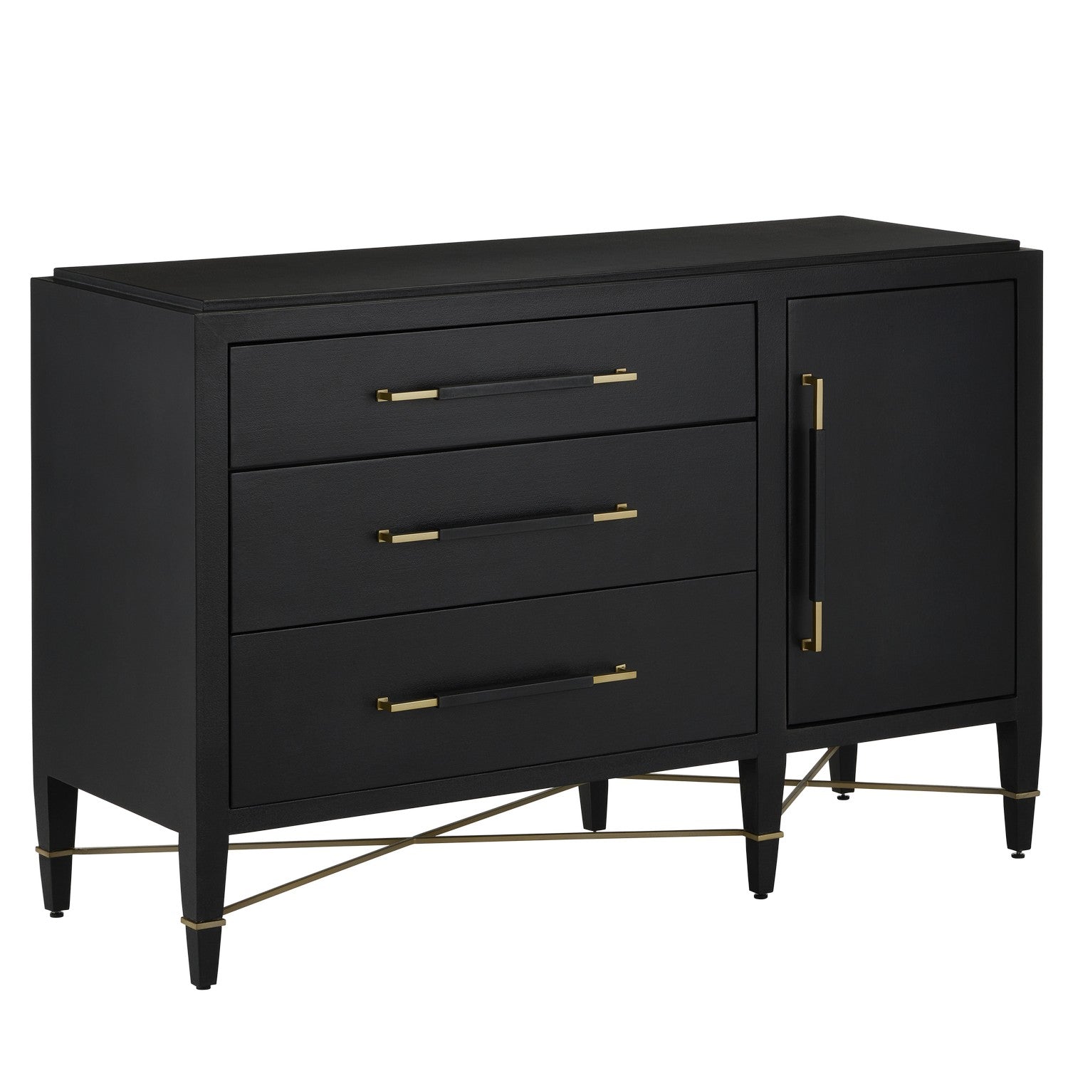 Chest from the Verona collection in Black Lacquered Linen/Champagne finish