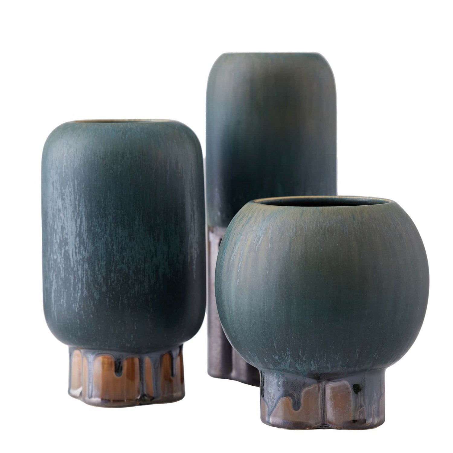 Vases, Set of 3 from the Tutwell collection in Forest Reactive finish